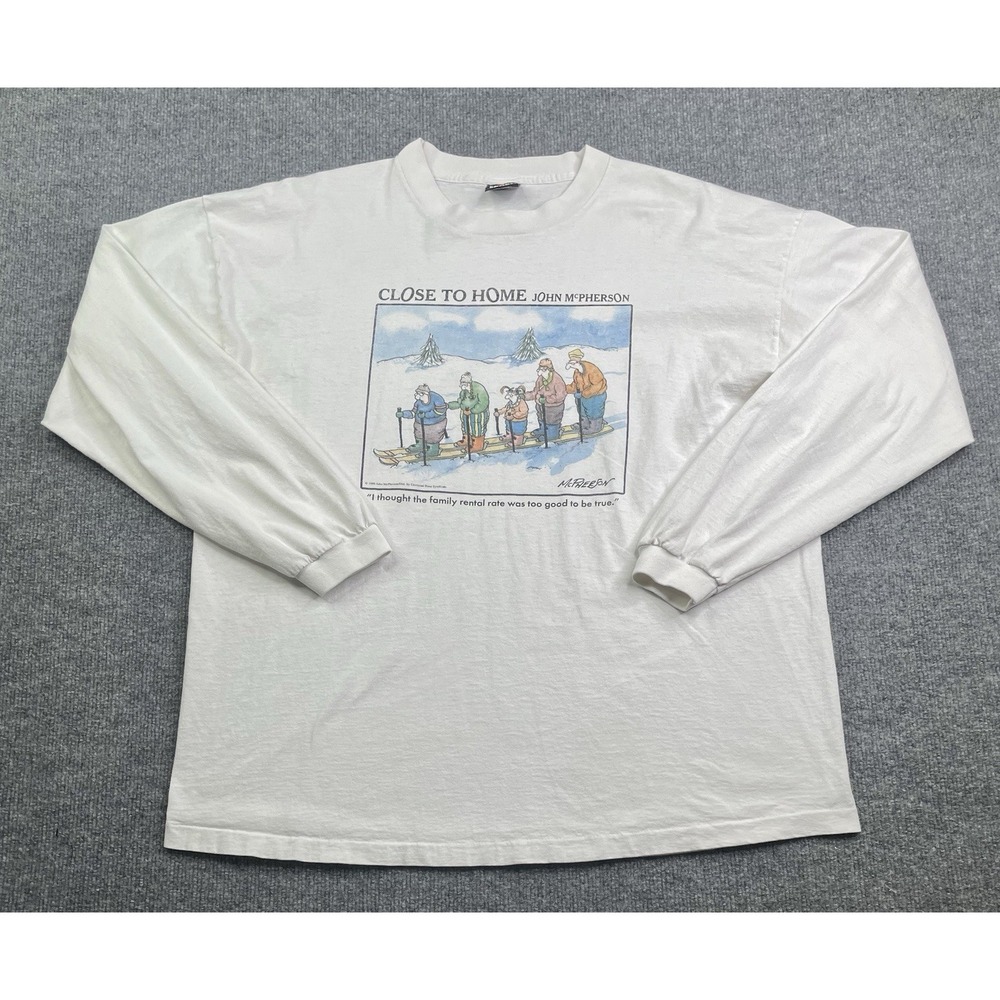 Signal Sport T-Shirt Mens XL White Close‎ To Home Comic Graphic Long Sleeve 1996